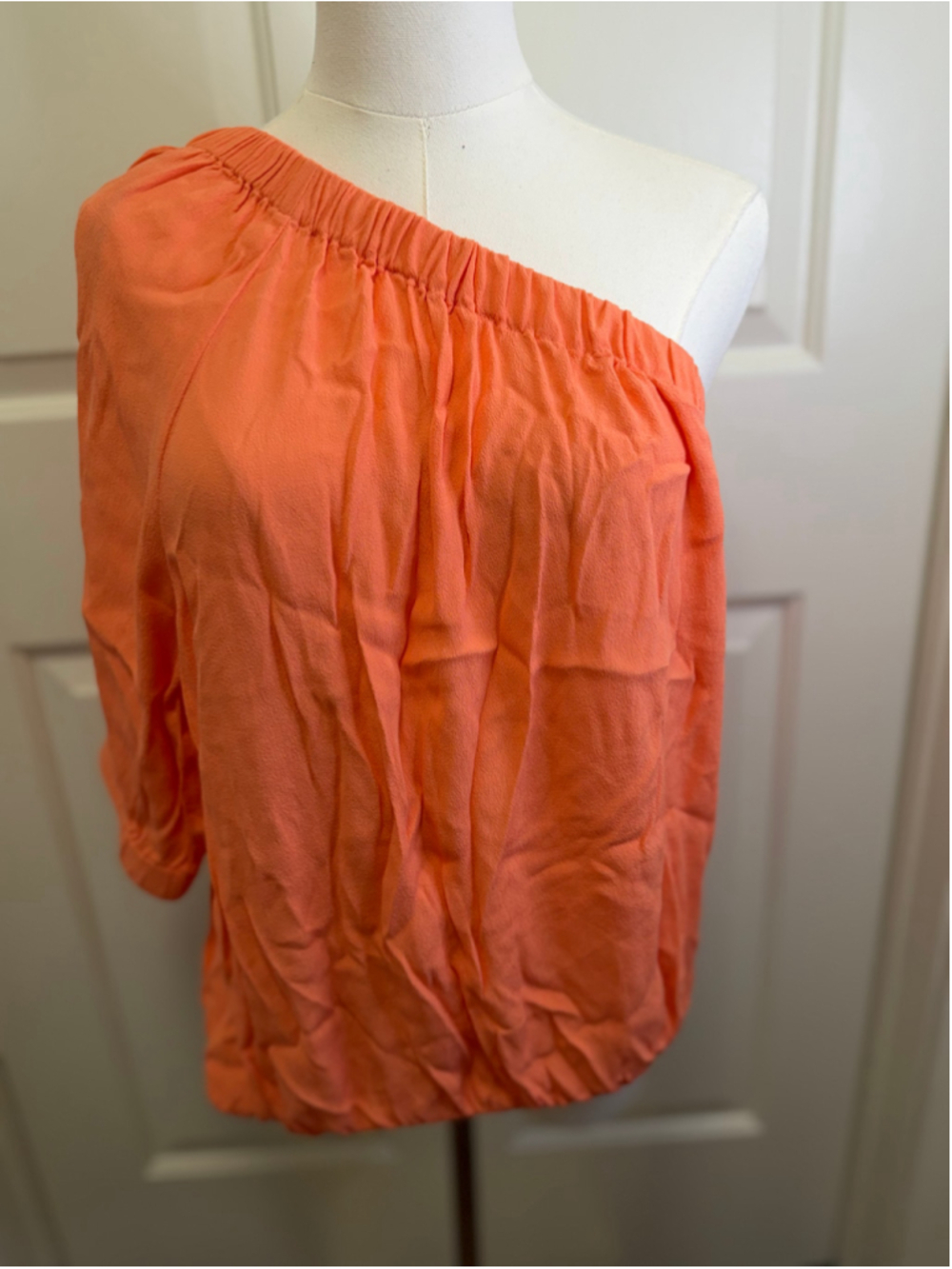bobiBLACK Women One Shoulder Crepe Blouse Top Coral Orange Size L NWT🧡
